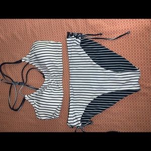 CUPSHE Navy & White Striped Bikini